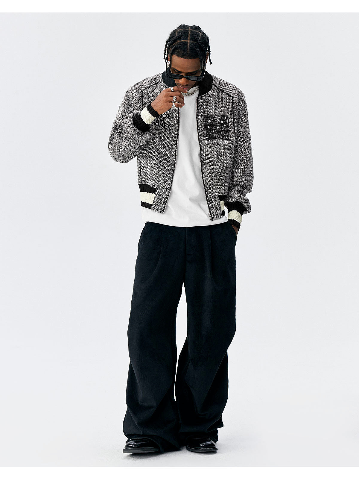 MEDM Pearl Tweed Short Varsity Jacket