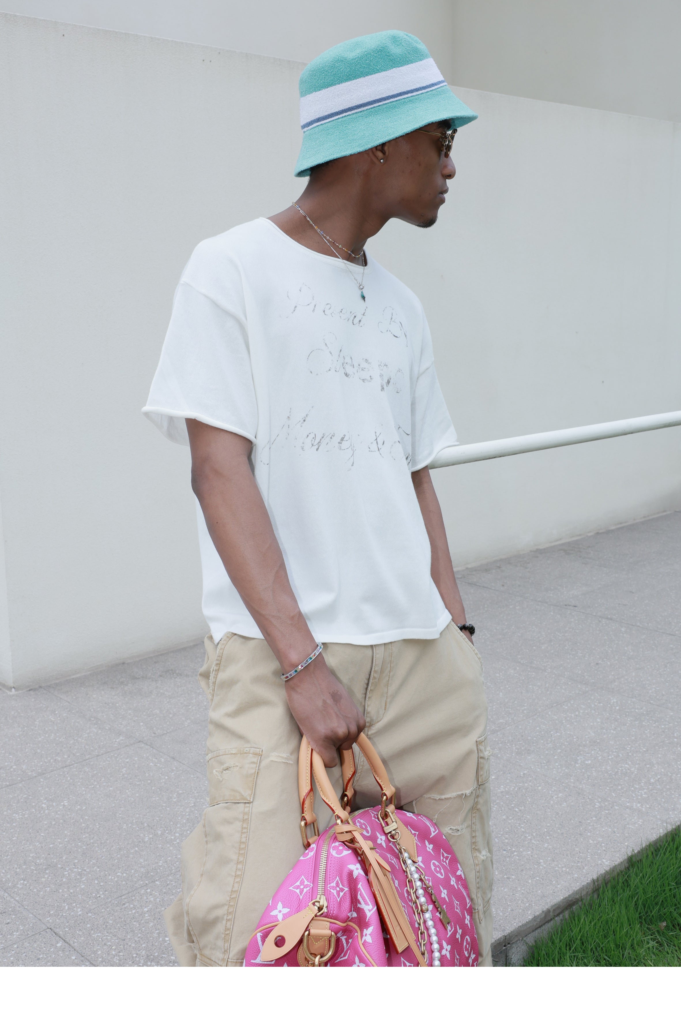 STEEPC Contrast Old Print Boxy Knit Tee
