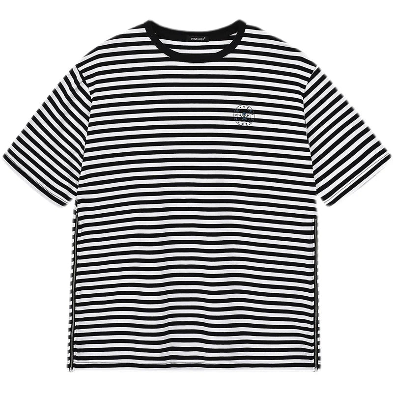 VENTUREK Striped Side Zipper Tee