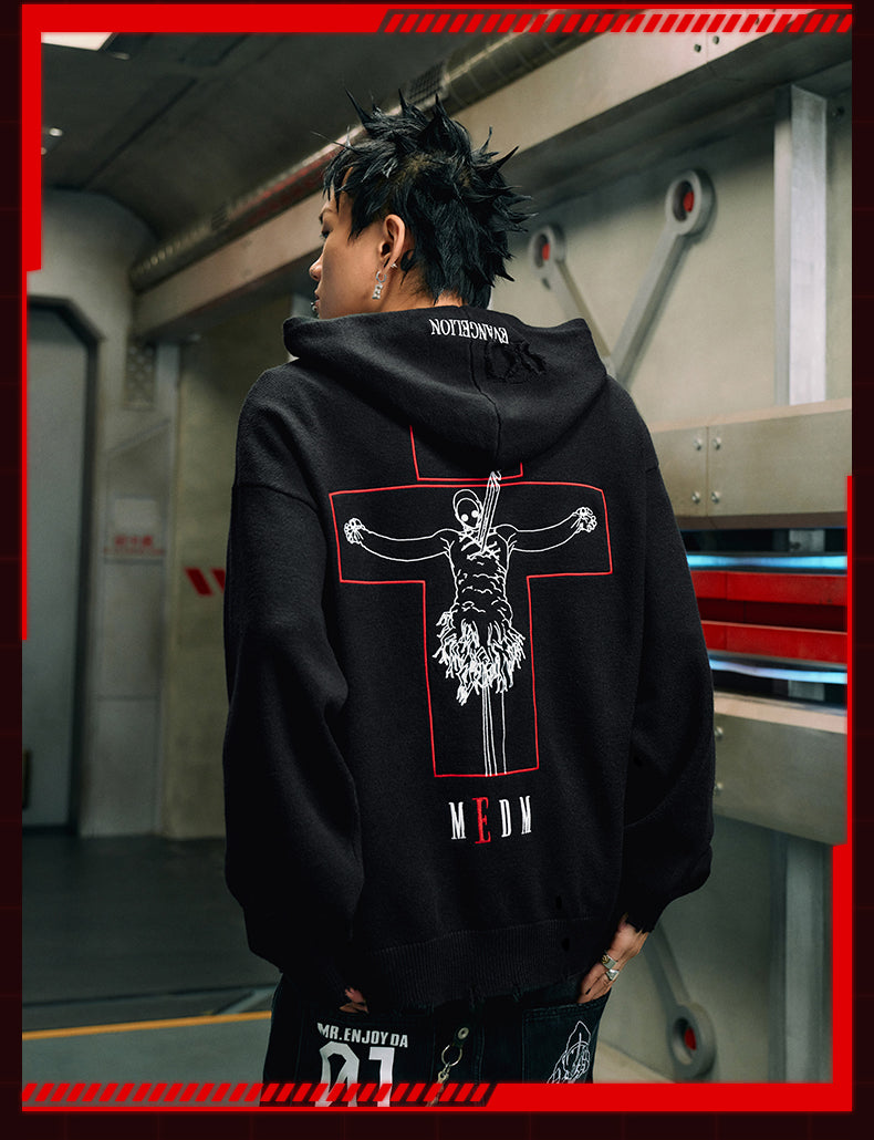 MEDM x EVA Lilith Stripe Zip-Up Knit Hoodie