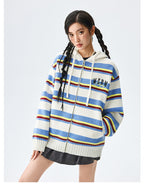 MEDM Colorful Stripes Zip-Up Knit Hoodie