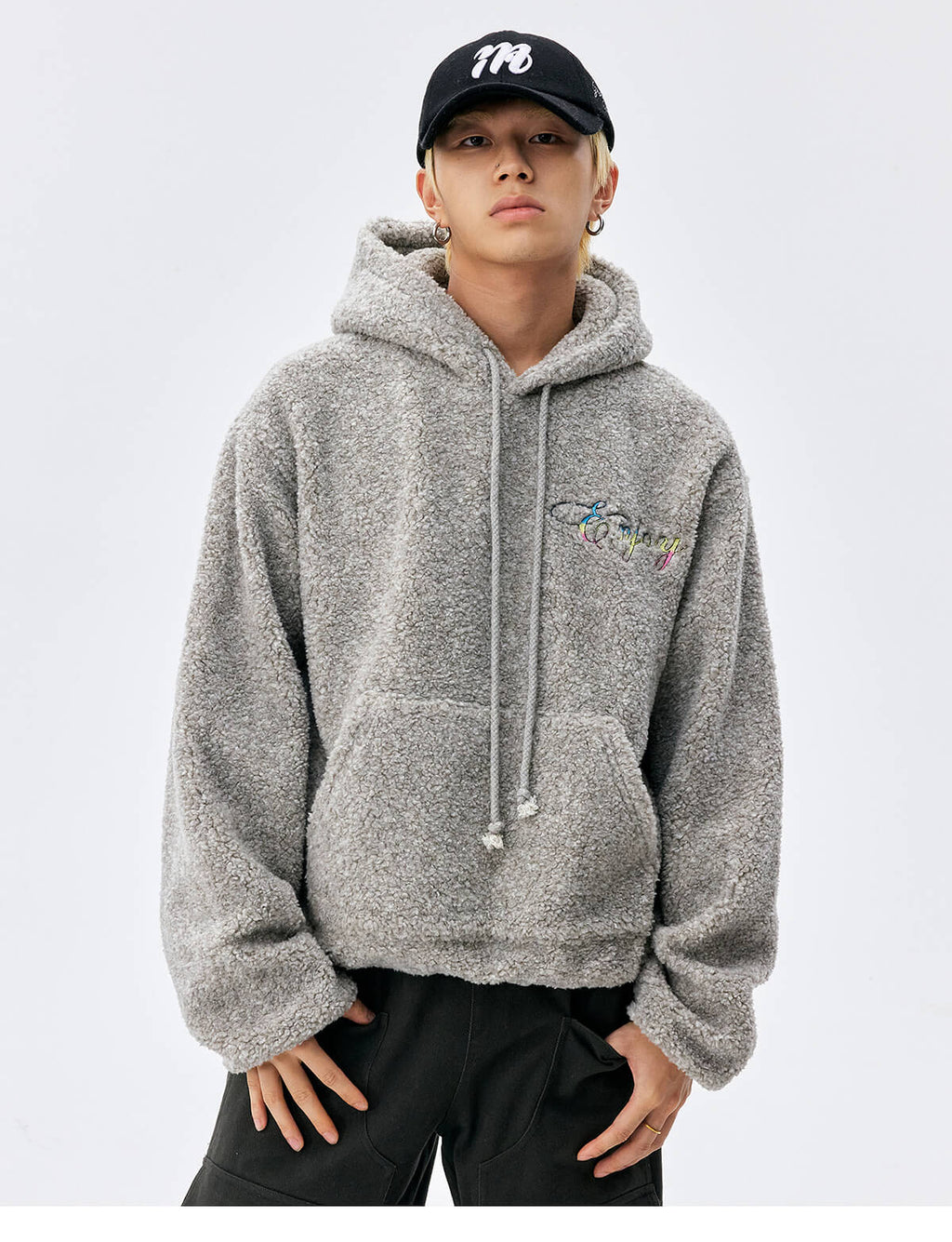 MEDM Gradient Embroidery Sherpa Fleece Hoodie