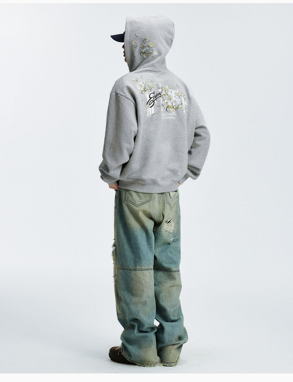 MEDM Rose Embroidered Zip Up Hoodie