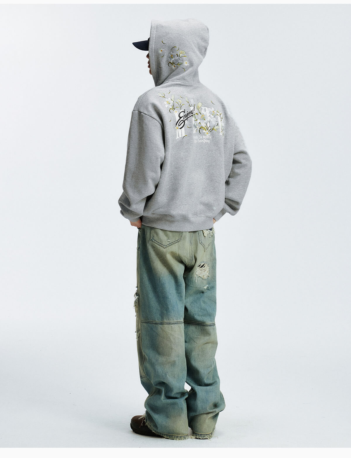 MEDM Rose Embroidered Zip Up Hoodie