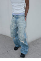 STEEPC Dirty Washed Faded Distressed Jeans