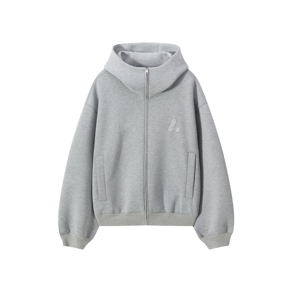 AFGK Air Layer High Collar Embroidered Oversized Zip-Up Hoodie