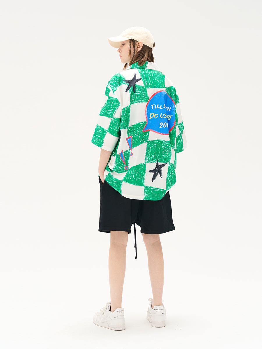 Harsh and Cruel Checkerboard Star Print Cuban Shirt