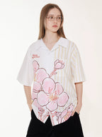 EMPTY REFERENCE Striped Floral Print Short Sleeve Shirt