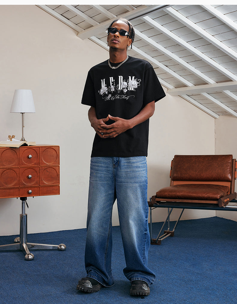MEDM Beaded Rose Embroidery Logo Tee