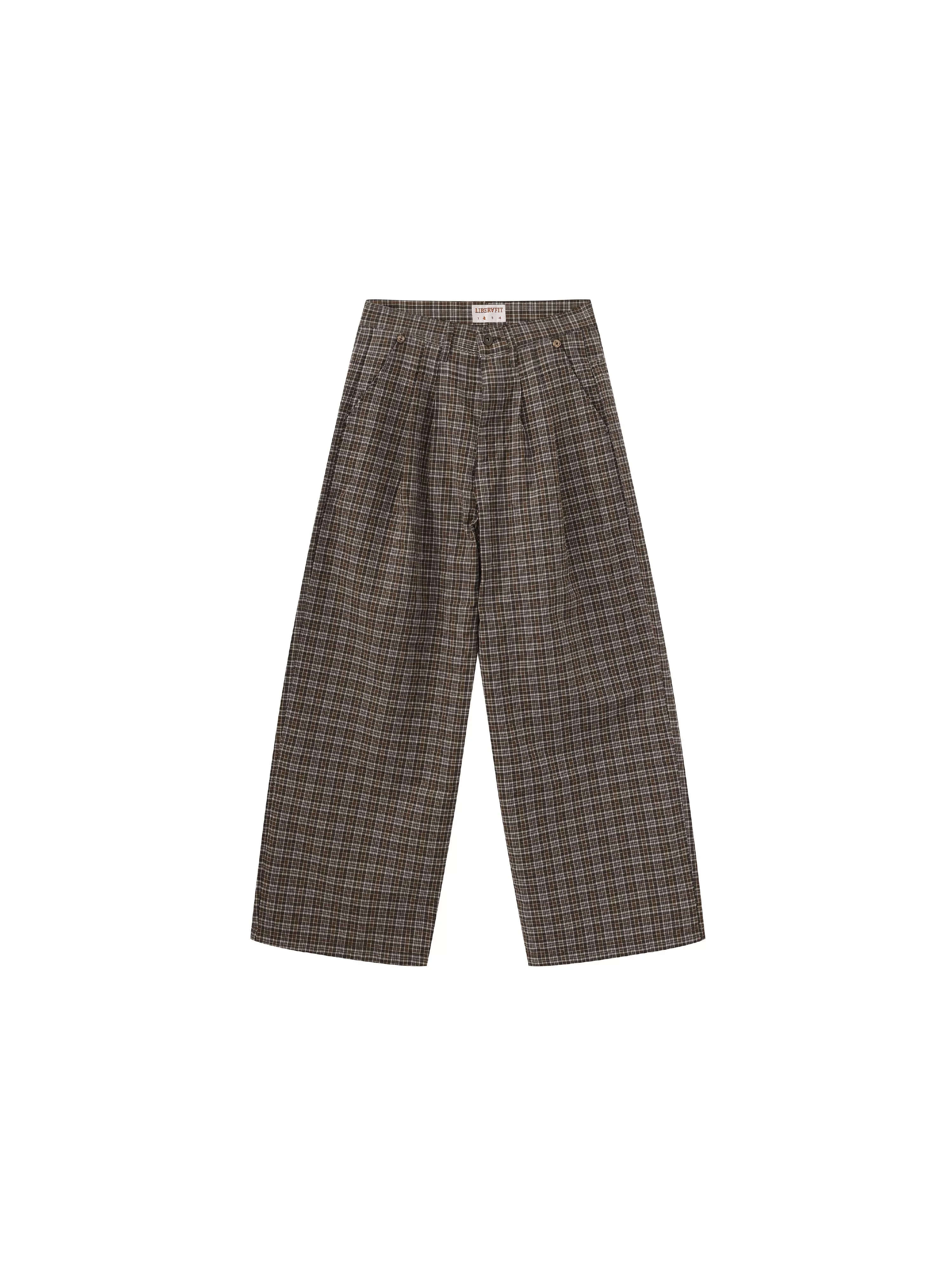 LIBERAFIT Plaid Seersucker Baggy Suit Pants