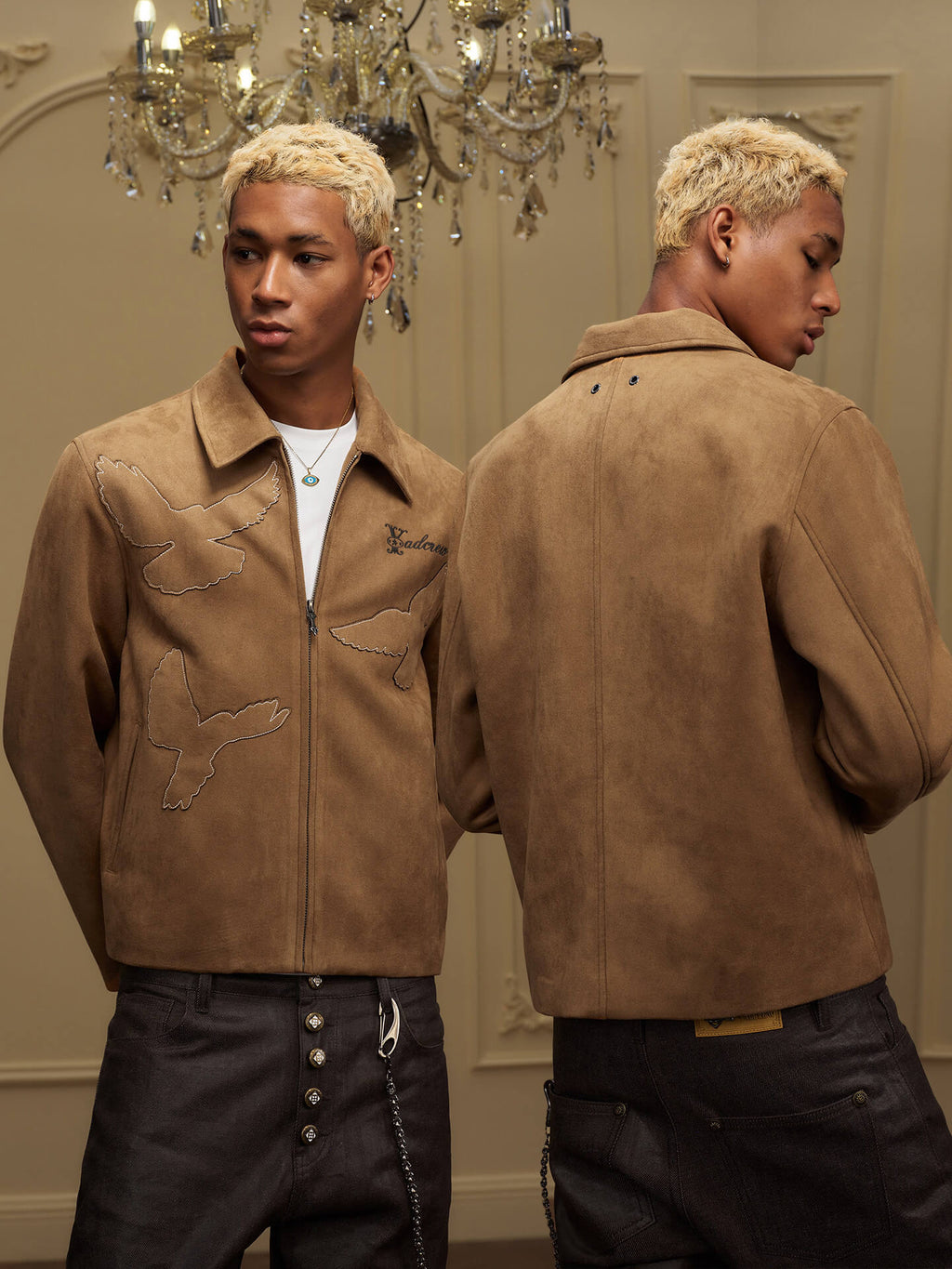 YADcrew Peace Dove Patch Suede Jacket
