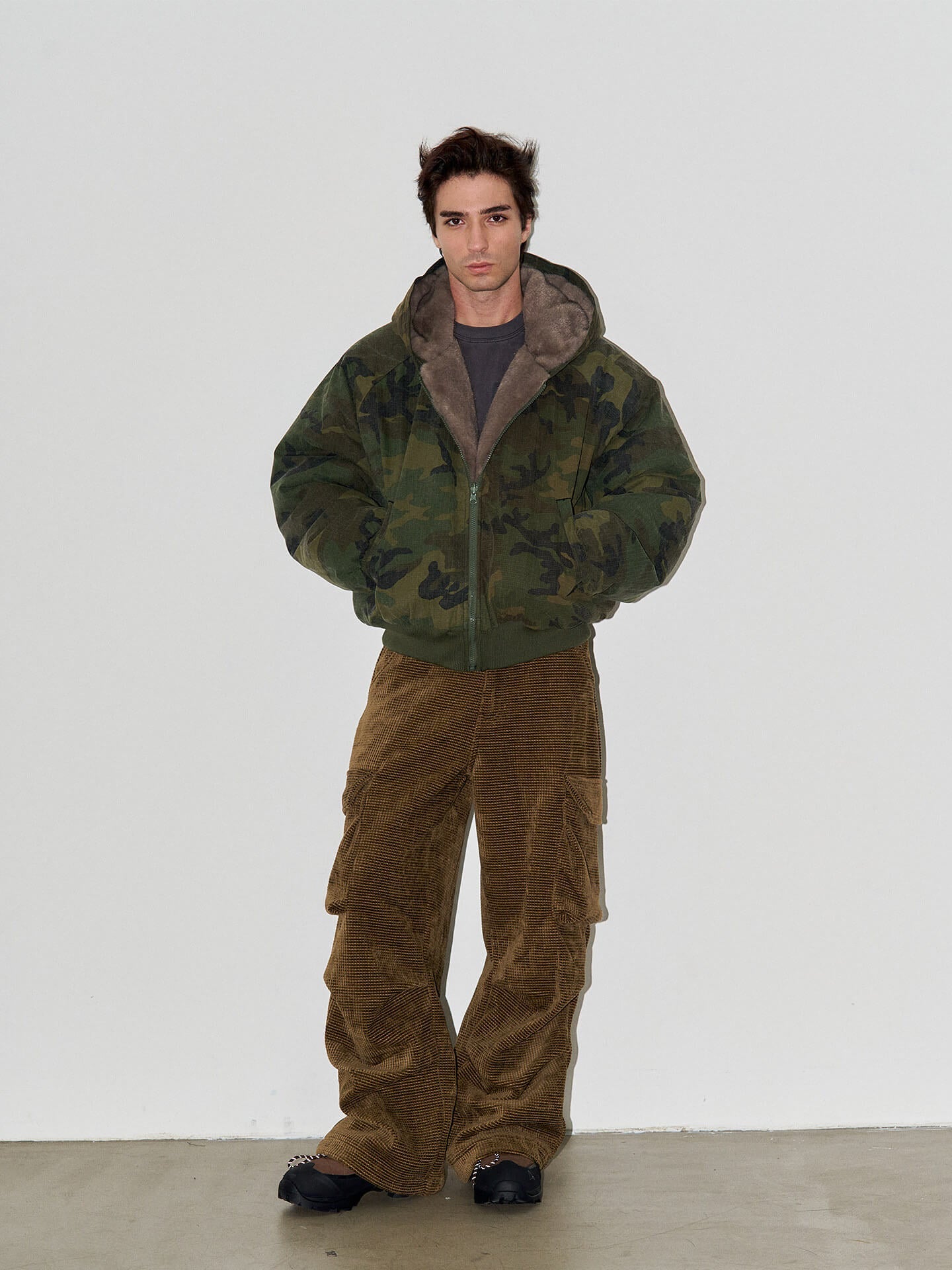 LIBERAFIT Waffle Texture Corduroy Flap Pocket Baggy Cargo Pants