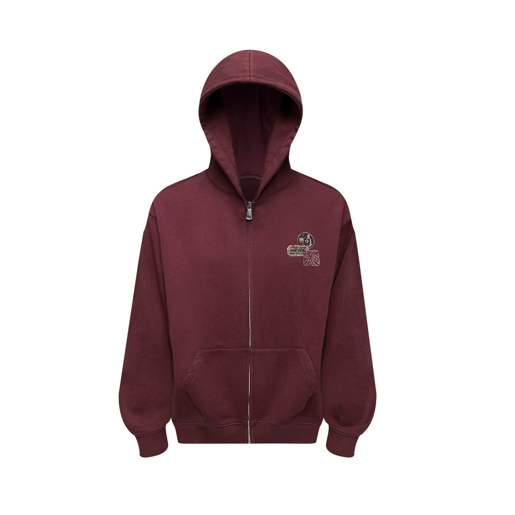 RUSURE Vintage Print Zip Up Hoodie