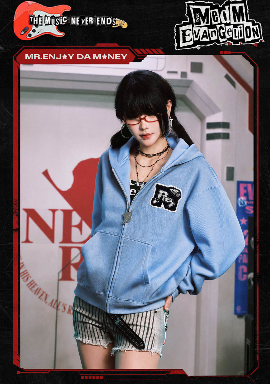 MEDM x EVA NEVER END Character Print Detachable Velcro Patch Zip Up Hoodie