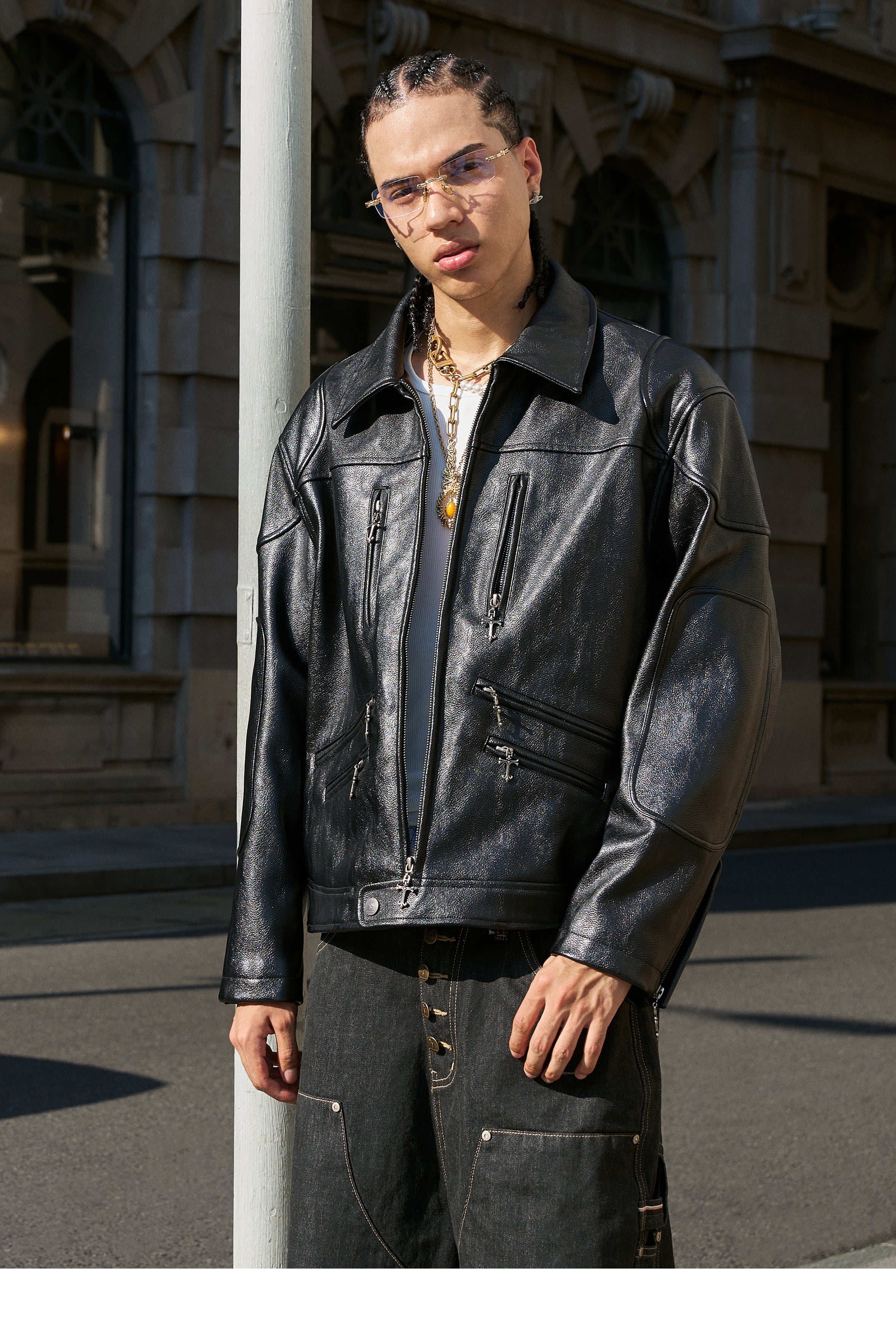 STEEPC Two Tone Leather Racing Jacket