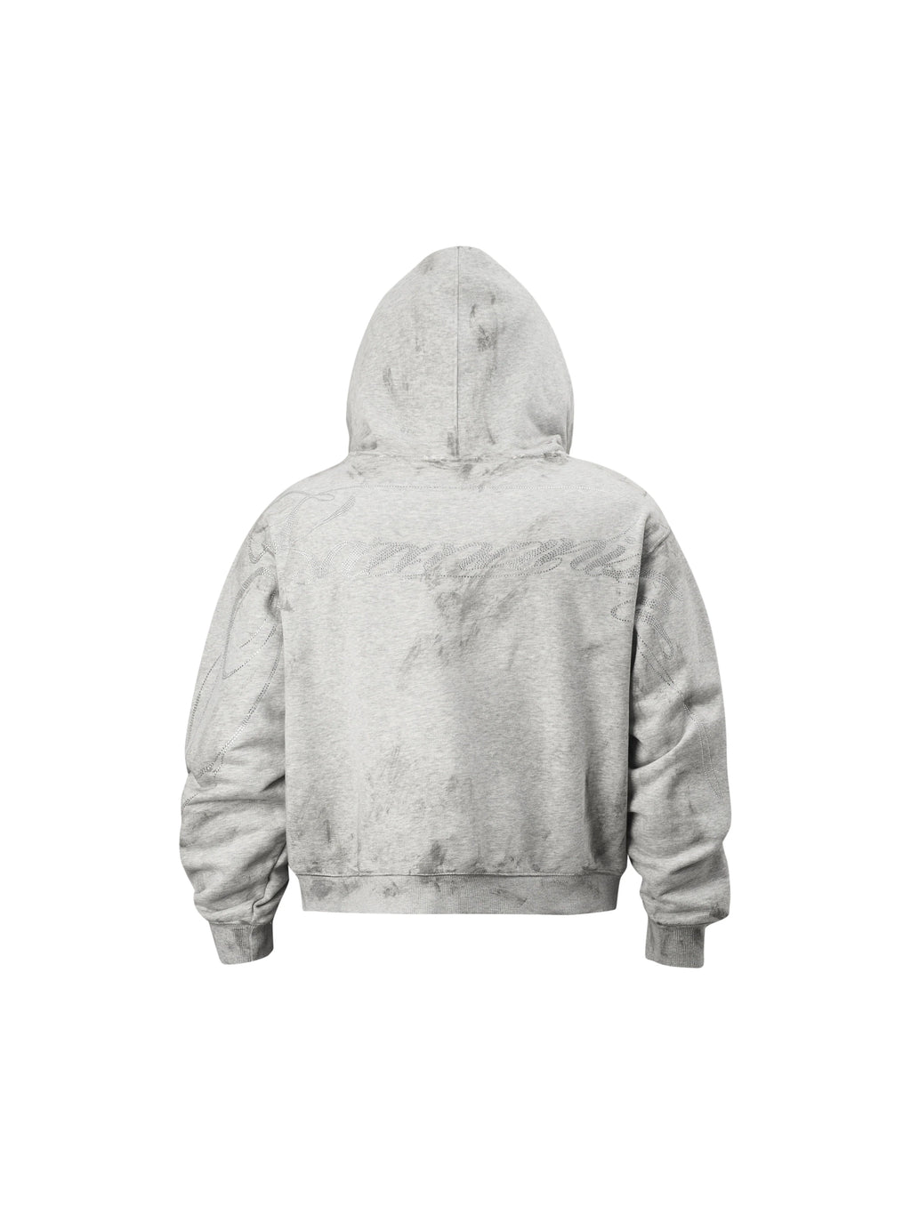 KARMANISTIC Rhinestone Logo Dirty Dye Zip Up Hoodie
