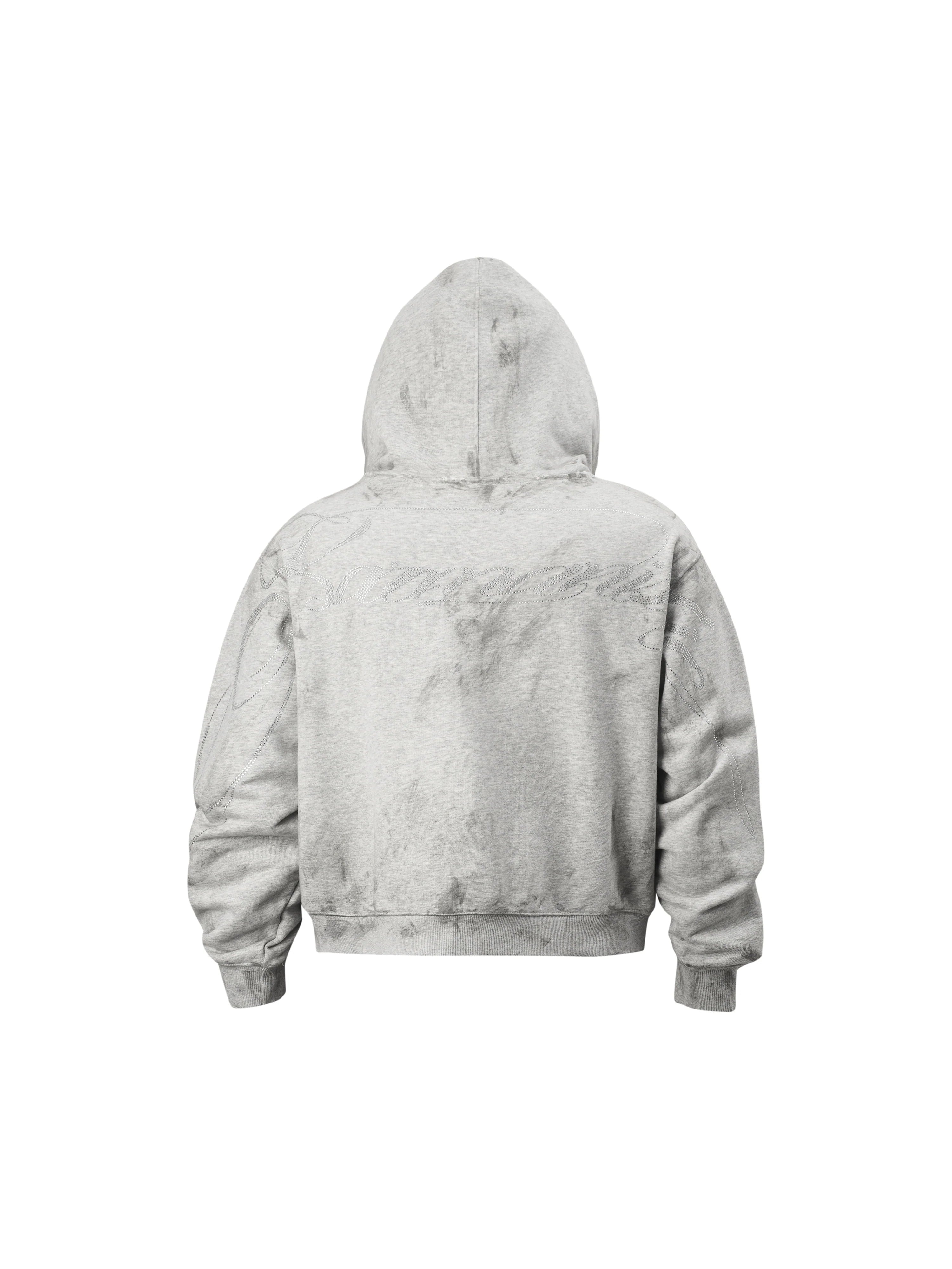 KARMANISTIC Rhinestone Logo Dirty Dye Zip Up Hoodie