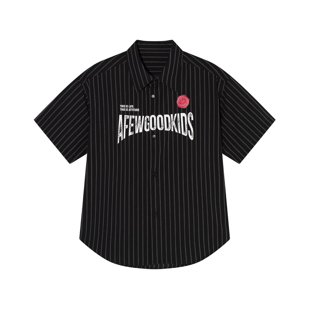 AFGK Striped Logo Print Short Sleeve Shirt