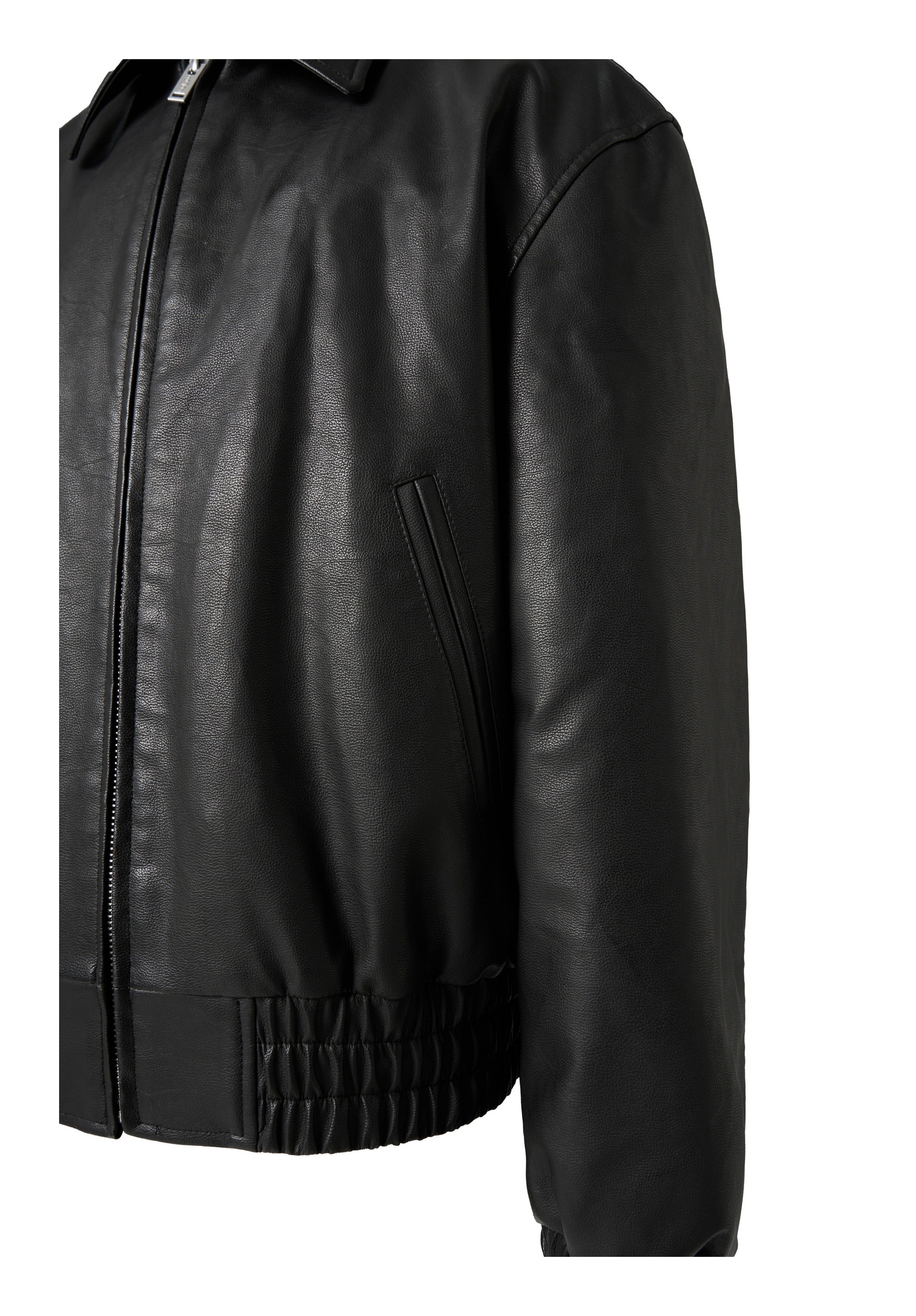 KARMANISTIC Graphic Embroidered Leather Short Bomber Jacket