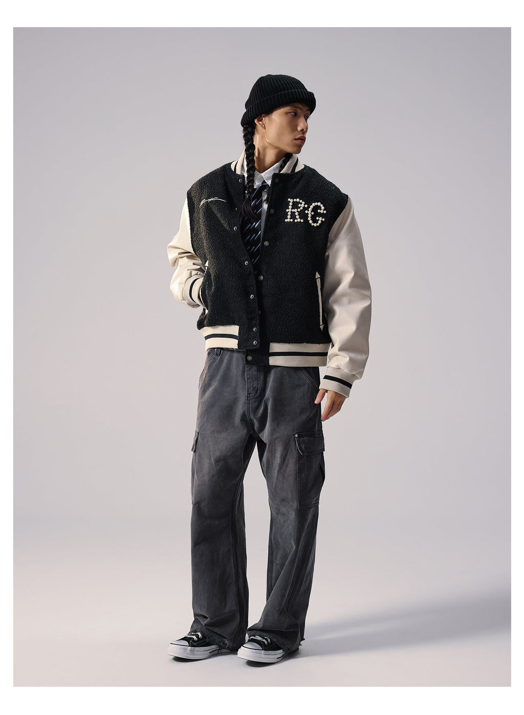 Remedy RMD Pearl Embroidered Leather Varsity Jacket