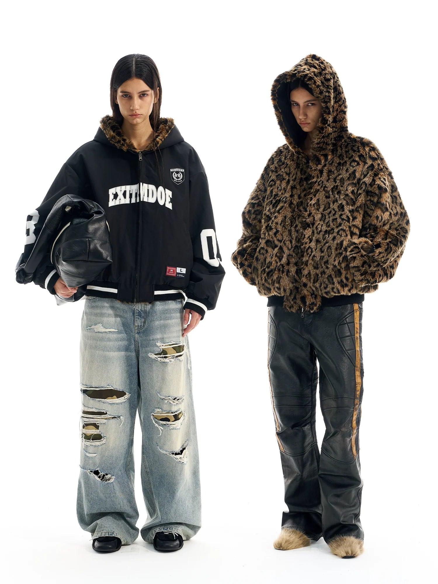 BLIND NO PLAN Reversible Leopard Fur Padded Bomber Jacket