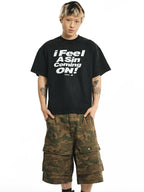 NOVACAM Vintage Letter Washed Black Stitch Tee