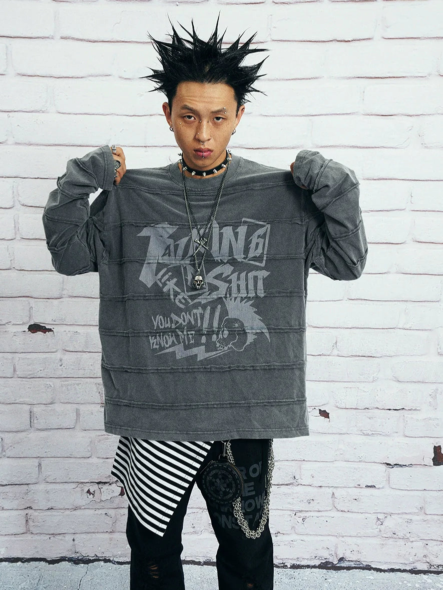 VENTUREK Washed Deconstructed Patchwork Long Sleeve Tee