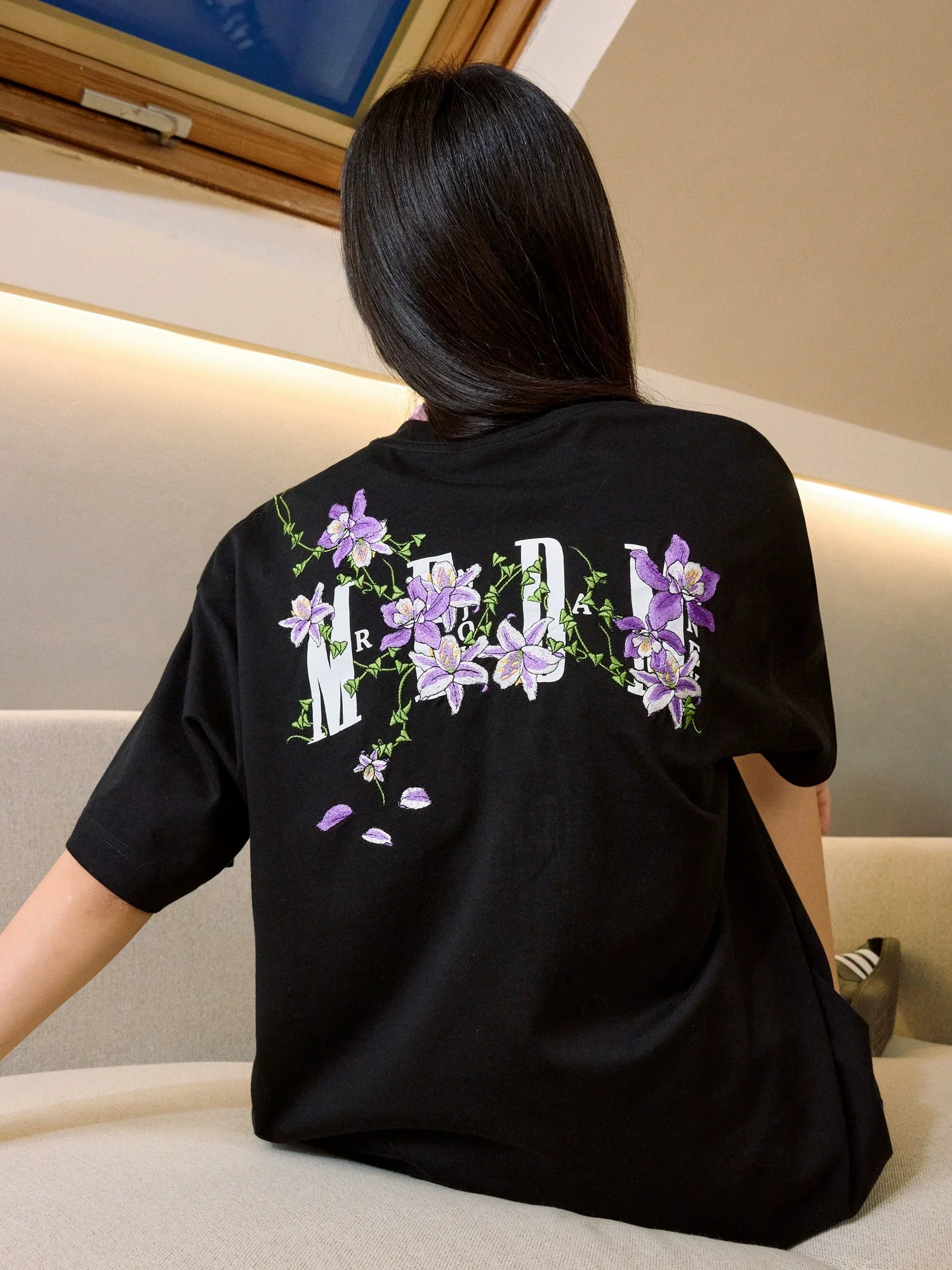 MEDM Vine Flower Embroidered Logo Tee