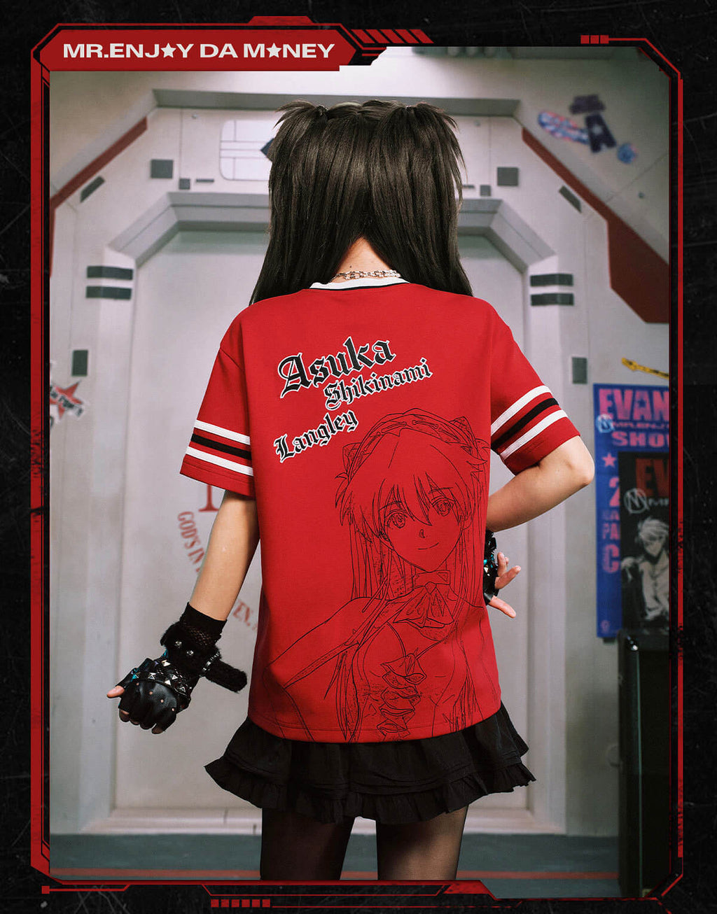 MEDM x EVA NEVER END Character Sketch Print Name Embroidered V Neck Tee