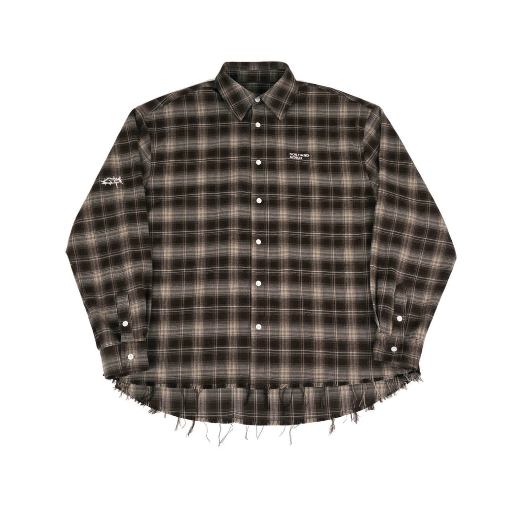 UNDERWATER Brown Brushed Plaid Raw Hem Long Sleeve Flannel Shirt
