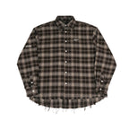 UNDERWATER Brown Brushed Plaid Raw Hem Long Sleeve Flannel Shirt