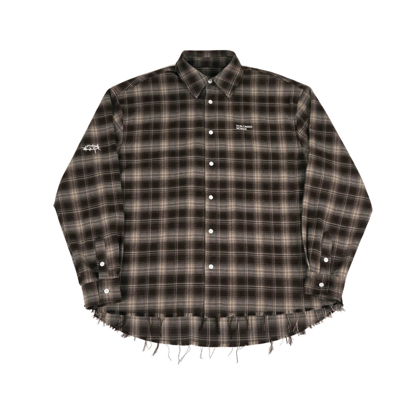 UNDERWATER Brown Brushed Plaid Raw Hem Long Sleeve Flannel Shirt