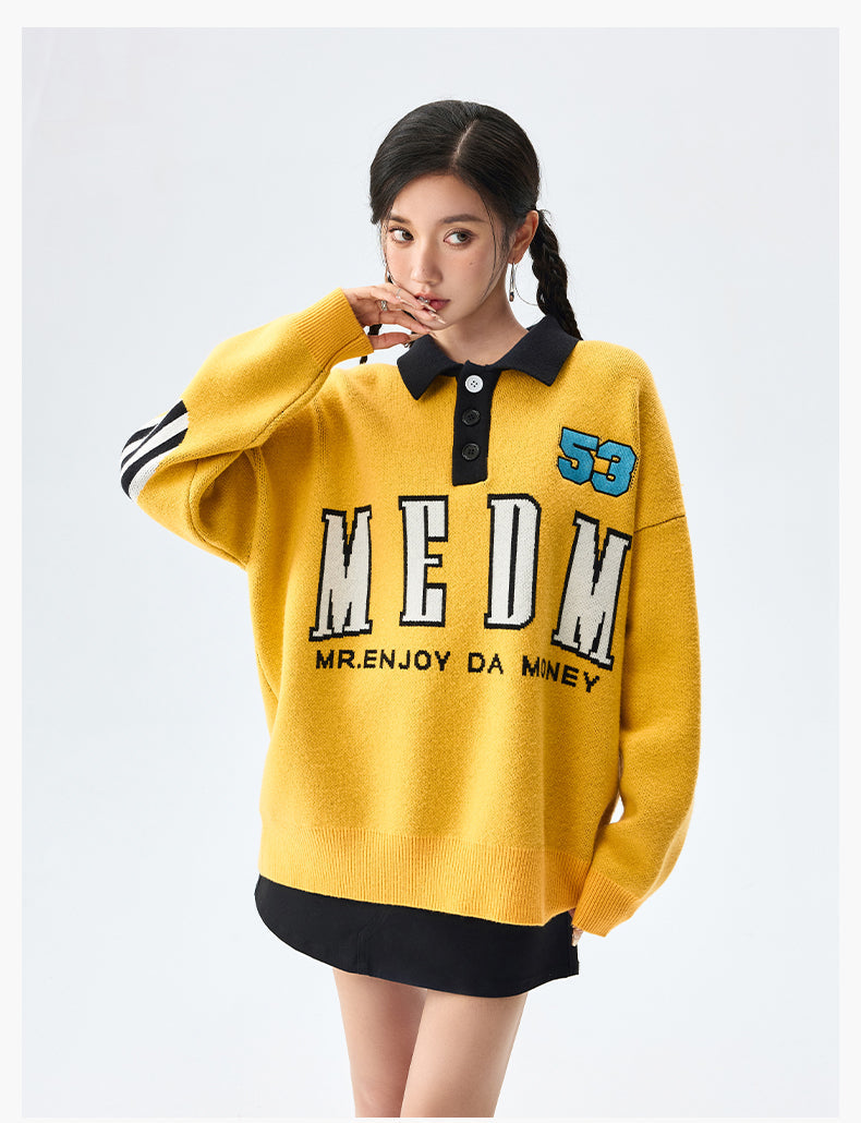 MEDM Patchwork Striped Elbow Knit Sweater