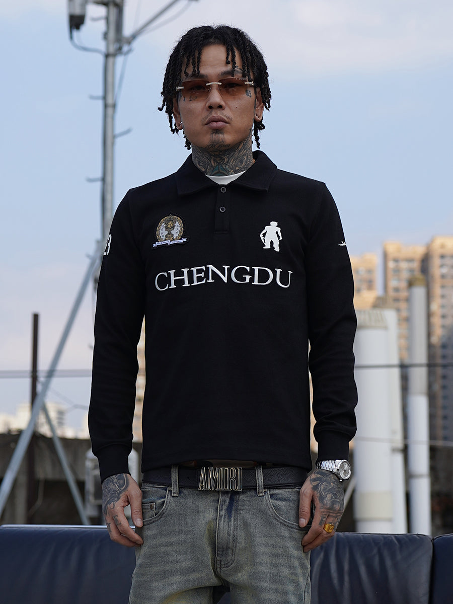 TGFCLUB 223 Patch Embroidered Slim Fit Long Sleeve Polo