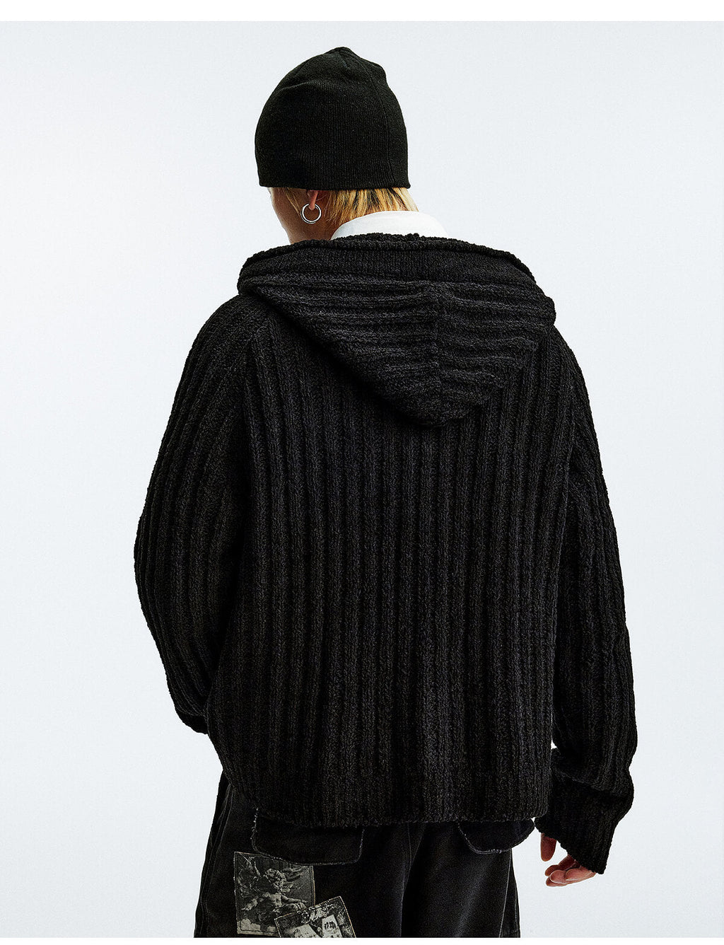 MEDM Stripe Knit Hooded Cardigan