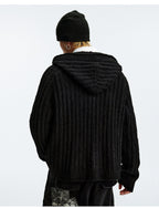 MEDM Stripe Knit Hooded Cardigan