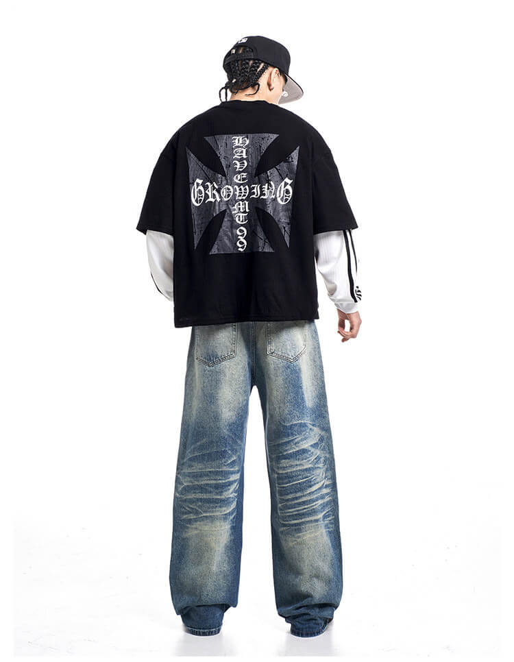 F3F Select Heavy Distressed Washed Patchwork Baggy Jeans