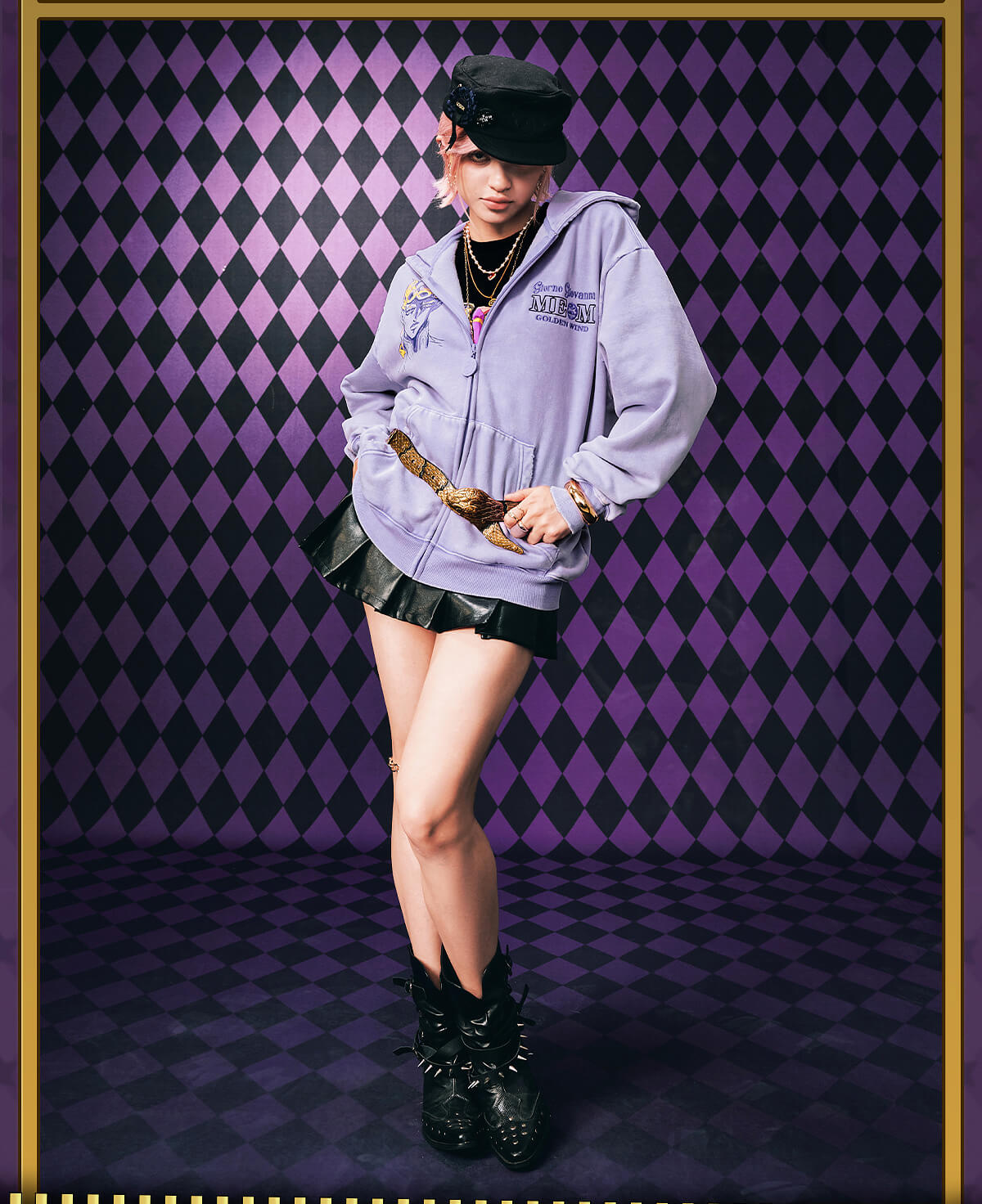 MEDM × JOJO Washed Graphic Print Zip Up Hoodie