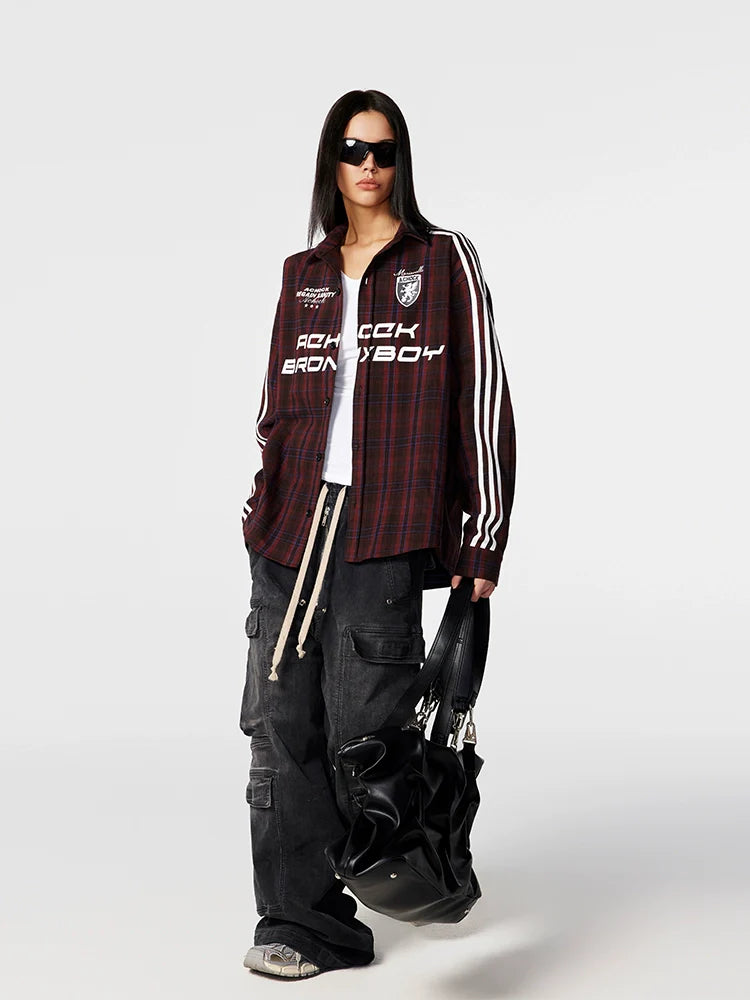 Achock Striped Patchwork Plaid Long Sleeved Shirt