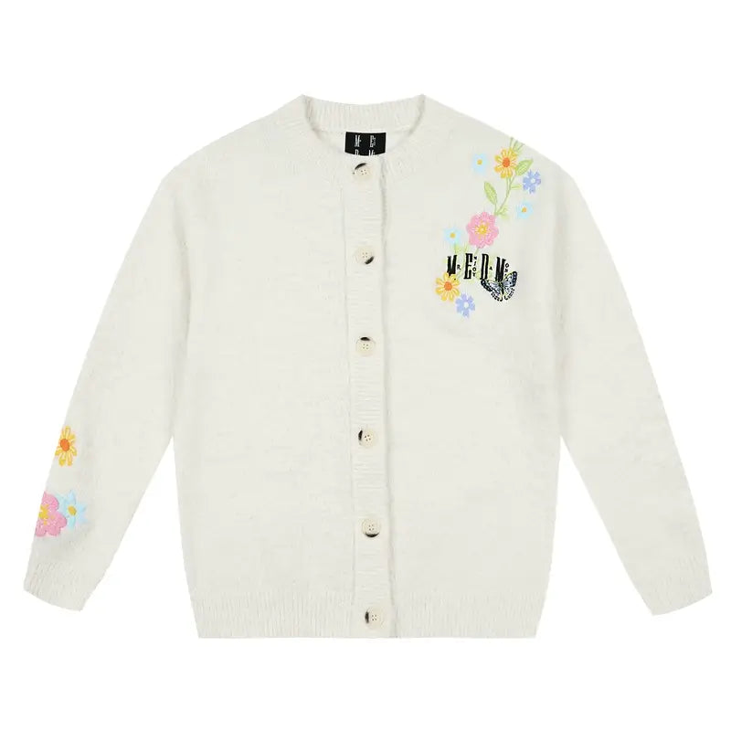 MEDM Floral Vine Embroidered Knit Cardigan