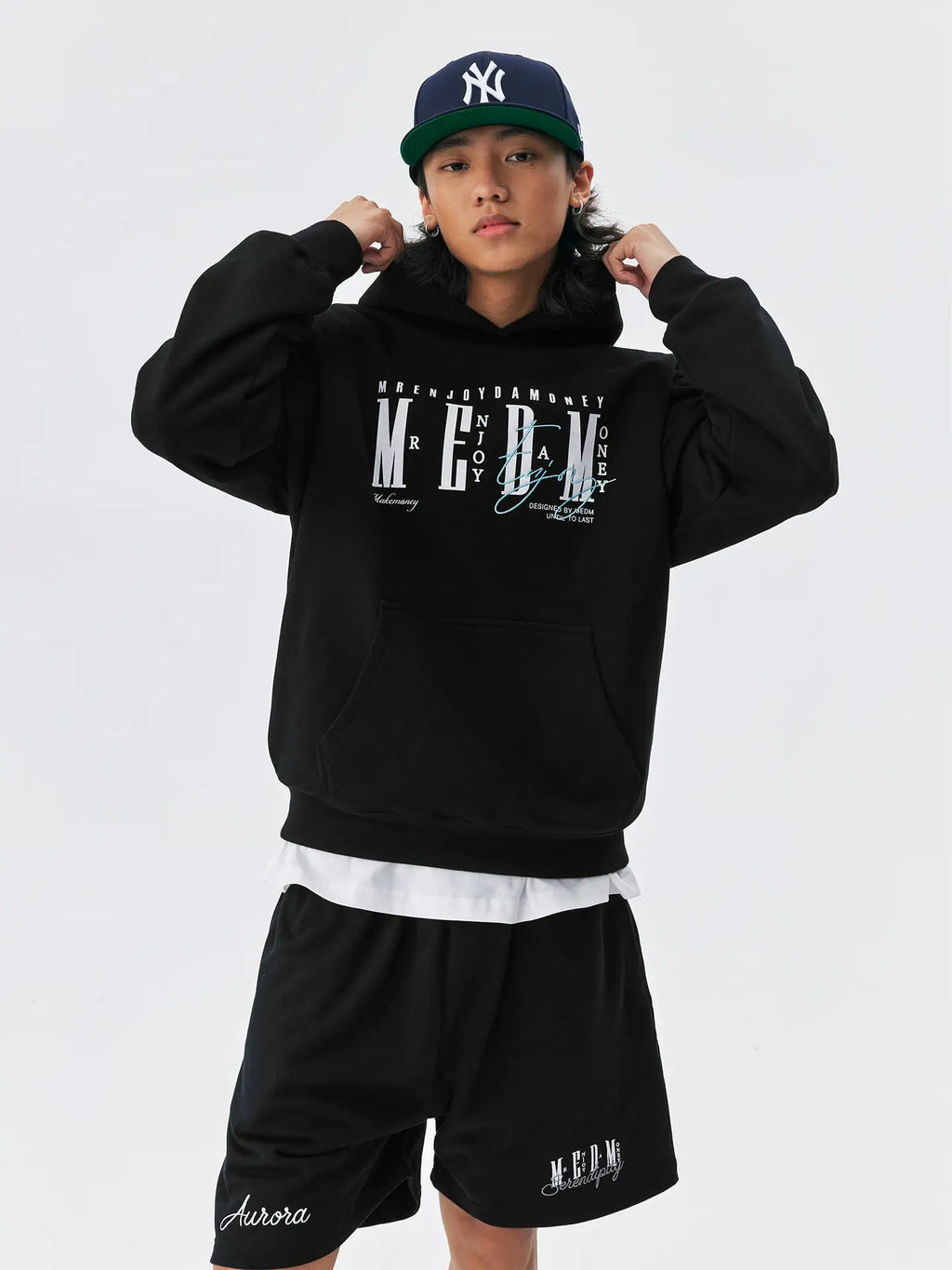 MEDM Logo Print and Embroidered Lettering Hoodie