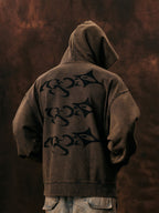 1807 Arranged Printed Washed Hoodie