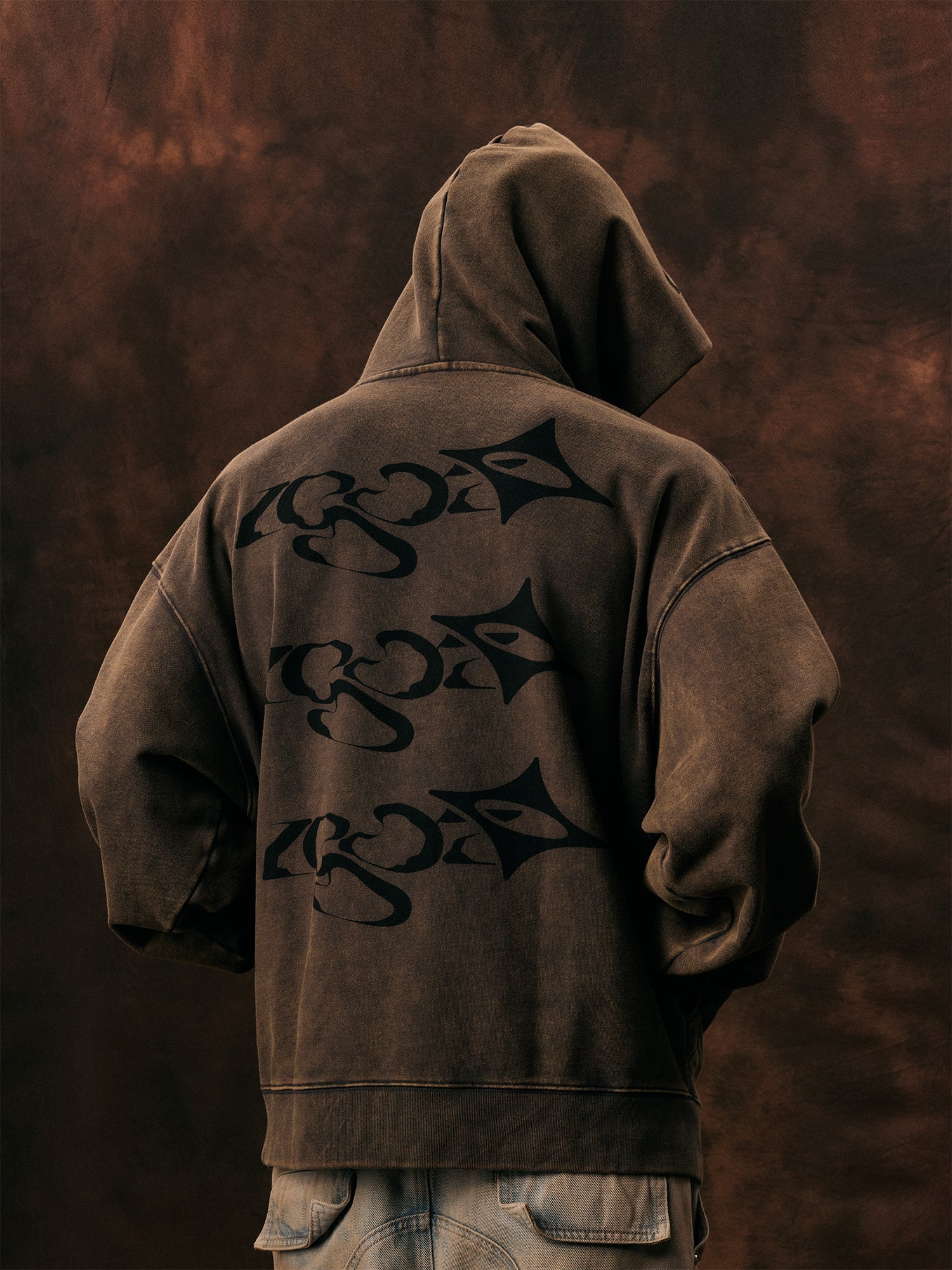 1807 Arranged Printed Washed Hoodie