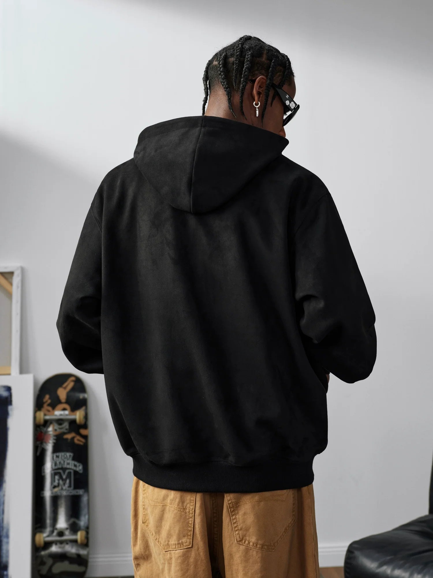 MEDM Suede Logo Patch Zip-Up Hoodie
