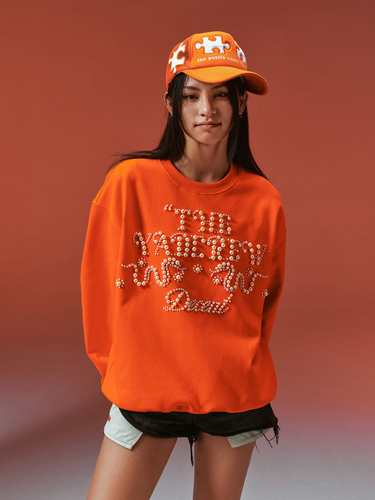 YADcrew Pearl-Embellished Snake Shadow Pattern Sweatshirt