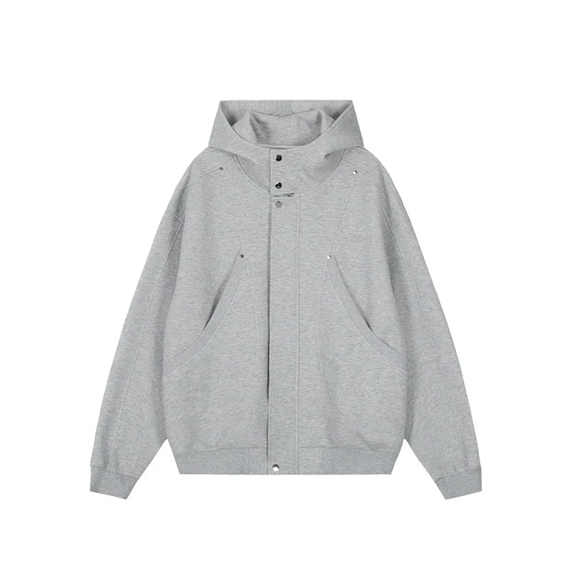 Achock Snap Button Wind Flap Zip Up Hooded Jacket