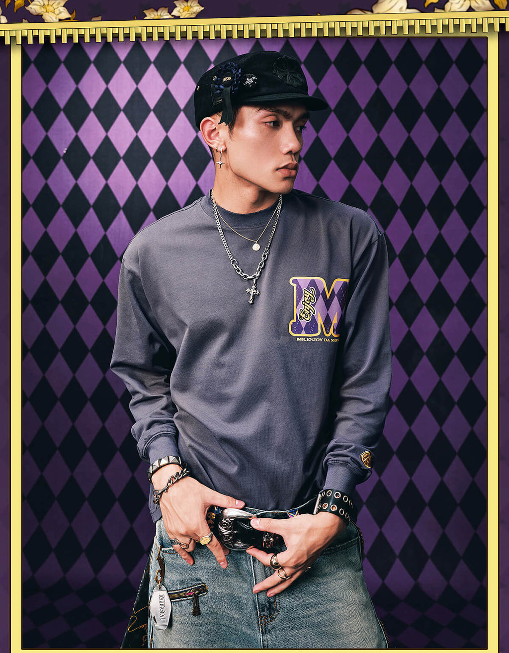 MEDM × JOJO Washed Distressed Character Print Long Sleeve Tee
