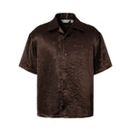 YADcrew Satin Embroidered Cuban Collar Short Sleeve Shirt