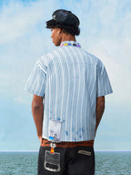 YADcrew Wavy Stripe Tie-Print Short Sleeve Shirt