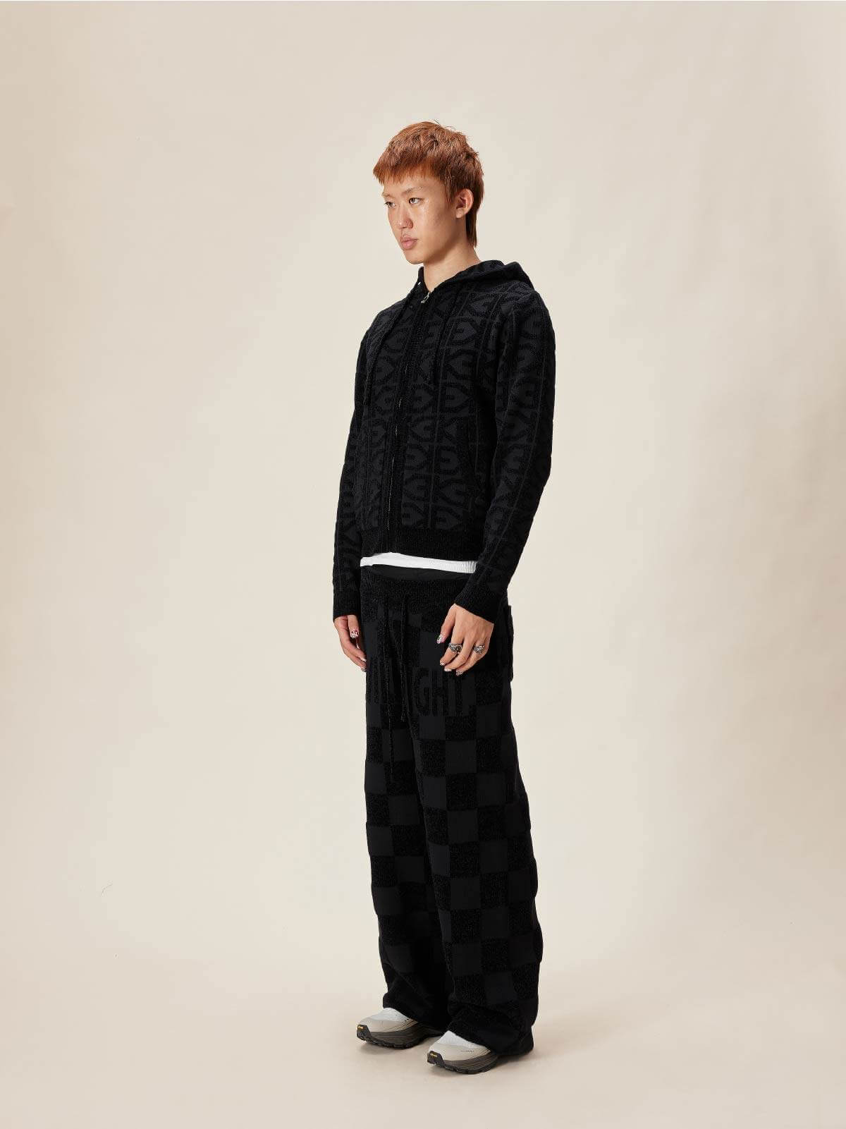 EVILKNIGHT(EK) Jacquard Logo Knit Zip Up Hoodie